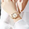 Pulseira Quadrada de Liga com Relógio Padrão Ondulado Pulseira de Aço Relógio Feminino Numerais Romanos Simples Relógio a Quartzo