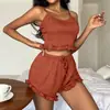 Pijama Sexy de Canalé Transfronterizo para Mujer con Hermosas Correas Cruzadas en la Espalda, Conjunto de Shorts de Moda, Ropa de Casa Europea y Americana