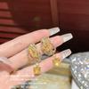 Pendientes Huguang Shuying Amarillo Ganso Espiga de Trigo Joya LULU Chapado Color Oro 18K Tesoro Circonita Incrustada con Pendientes de Gota de Agua Copo de Nieve