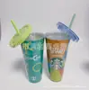 Copo plástico de dupla camada com canudo para morar sozinho em aluguel, copo portátil à prova de vazamento para milk tea, copo de estudante com canudo de papel inserível
