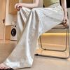 Pantalones de Pierna Ancha de Satén Jacquard de Estilo Chino Nuevo para Mujer Primavera y Verano Nuevos Pantalones Adelgazantes de Cintura Alta