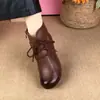 Botines cortos de estilo étnico para otoño e invierno, comercio exterior transfronterizo, para mujeres de mediana edad y mayores, punta redonda, tacón medio, tacón grueso, cordones delanteros, botines de moda para mujer