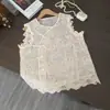 Novo Top sem Mangas Bordado com Renda Estilo Chinês com Botão de Disco para Mulheres Verão 2025 Novo Estilo Estilo Nacional High-End Elegante Suave Colete
