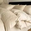 Juego de Cuatro Piezas Jacquard de Lujo Ligero Gama Alta Algodón Lavado Algodón Puro Funda Nórdica Sábana Color Sólido Juego de Cama Sencillo de Tres Piezas