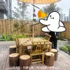 Juego de Mesa y Sillas de Bambú Retro para Patio Exterior Balcón Casa de Té, Mesa y Sillas de Té Tejidas de Bambú Vintage, Muebles de Bambú