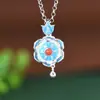 Rey Ciervo Dorado S925 Plata Esmalte Cloisonné Incrustado con Ágata Roja del Sur Anillo Abierto de Flor de Loto Giratorio Colgante para Mujer Modelo Nuevo