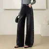 Jeans de Cintura Alta de Pierna Ancha con Pedrería, Nuevo Estilo Primavera 2026, Pantalones Rectos Ajustados, Elegantes Pantalones Largos Casuales