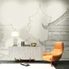 Papel de Parede Moderno Estilo Chinês Novo para Sala de Chá à Prova de Umidade Proteção Ambiental Desenho de Linha Pavilhão Elegante Conceito Artístico Estilo Sala de Estar Fundo de Sofá