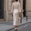 Estilo europeo y americano Nueva colección otoño/invierno 2026 de Amazon: vestido elegante y moderno, de color liso, que ciñe la cintura, de manga larga para mujer