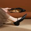 807-1 Zapatos franceses cómodos de piel suave con punta y tacón grueso, nuevos, versátiles, con temperamento simple, zapatos profesionales para el trabajo