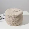 Nueva Cesta Redonda de Almacenamiento de Cuerda de Algodón con Tapa Caja de Almacenamiento Cesta para Snacks Cesta para Huevos Organizador de Artículos Varios Cesta de Almacenamiento de Calabaza