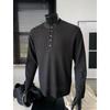 Camiseta de Otoño Nueva Transfronteriza para Hombre con Cuello Henley, Ajuste Holgado Texturizado, Talla Grande, Camiseta Vintage de Manga Larga, Camiseta Básica para Hombre