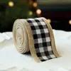 Cinta de Lino Imitación Cuadros Blanco y Negro Navideña Cinta de Atar para Envoltura de Regalos Decoraciones de Lazos para Guirnaldas Navideñas Venta al por Mayor