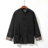 Nova Camisa de Veludo Cotelê Estilo Étnico Color-block Chinês Botão de Sapo Retrô Padrão Espiga de Trigo Jaqueta Casaco Tendência Solta Plus Size