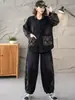 Nueva colección de primavera y otoño: denim retro, lavado desgastado, estampado color block, pantalones harén de corte holgado, pantalones casuales y un conjunto de dos piezas que incluye una chaqueta