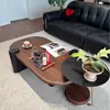 Mesa de Centro de Madera Maciza Estilo Medieval para Sala de Estar, Adecuada para Apartamentos Pequeños, Mesa de Centro Minimalista Combinada de Madera Maciza, Juego de Mesas de Café Ovaladas de Gama Alta