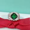 Anillo de circonita azul y verde con incrustaciones de diamante cuadrado de temperamento abierto, moderno anillo de diamantes de imitación de turmalina color esmeralda para hombre.