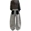 Ropa de Hombre Transfronteriza Estilo Americano Bolsillo con Parche Jeans Vintage Estampado de Leopardo Holgados Estilo Urbano Pantalones Casuales de Pierna Ancha