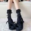 Calcetines de Encaje hasta la Pantorrilla Primavera y Verano Lolita Calados a Media Pantorrilla con Lazo Estilo Ballet Calcetines Lolita Delgados