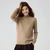 Suéter Sencillo de Cachemira con Patrón de Lichi para Otoño/Invierno para Mujer, Cuello Semi Alto, Versátil, Tejido de Punto Holgado, Prenda Base