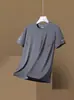 Camiseta Masculina de Verão Gelo Seda Gola Redonda Secagem Rápida Manga Curta Fina Respirável Manga Média Tamanho Grande Top Esportivo Masculino Solto Moderno