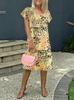 Vestido de Verão Estampado Série Comércio Exterior Amazon 2025 Moda Gola Redonda Manga Folha de Lótus Saia Patchwork Saia Feminina