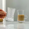 Juego de Taza y Platillo de Media Oreja, Taza de Cristal Estilo Europeo para Té de Flores y Té de la Tarde, Taza de Cristal con Rayas Verticales para Latte Art, Taza de Café Turco