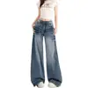 Jeans Retro Americanos de Tiro Alto con Remaches y Pierna Ancha para Mujer, Nuevo Estilo de Invierno con Diseño Único, Pantalones Sueltos de Corte Recto
