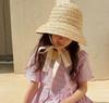 Sombrero de sol para niños, de verano, de ala grande, con cordones, lazo, cúpula, nicho, de rafia, para playa.