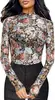 Camiseta base de malla floral con encaje, manga larga, estampada, estilo europeo y americano, ajuste ceñido, superventas transfronterizo de Amazon 2026 para mujer