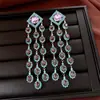 Brincos de Agulha de Prata Vintage com Diamantes de Zircônia, Borlas em Forma de Losango, Brincos de Luxo Leve de Alta Qualidade, Acessórios de Orelha Estilo Retrô