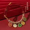 Pulsera tejida a mano de Xizang con Nudo de Flor de Melocotón de la Fortuna de Cinco Vías, Cuerda Multicolor Estilo Étnico, Pulsera de Cuerda Roja de la Montaña Wutai