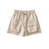 Shorts de Trabajo Estilo Americano para Mujer Pantalones de Largo Medio 2023 Verano Nuevo Estilo Cintura Elástica Cordón Cintura Alta Sueltos Pierna Ancha Shorts Casuales