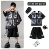 Ropa de Moda Hip-Hop para Niños Traje Negro de Manga Corta con Chaleco Falso para Niños Ropa Genial de Percusión para Actuación de Niñas