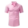 Camisa Retrô de Manga Curta com Aparência de Linho para Homens, Estilo Fino de Verão, Não Amassa, Antirrugas, Camisa Social, Camisa Masculina Transfronteiriça com Toque de Luxo