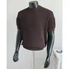Camiseta de Tricô de Manga Curta para Homem, Textura Canelada, Sensação Fresca de Verão, Casual Respirável Gola Alta, Atacado de Fábrica Dropshipping Transfronteiriço