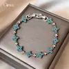 Pulsera de Flor de Circonita Plateada Azul, Estilo Fresco y Sencillo, Lujo Ligero, Sensación de Alta Gama, Joyería de Diseñador para Mujer