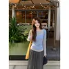 Conjunto de camiseta de manga larga y top tipo camisola de color block estilo coreano para mujer, diseño de principios de otoño, versátil, elegante y adelgazante