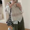 Colete de malha feminino de alta costura Dongdaemun coreano, novo estilo outono e inverno, bloco de cores sofisticado