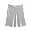 Saia curta de cetim acetinado para mulheres, novo estilo de verão 2026, elegante e de alta qualidade, com efeito drapeado, saia sereia evasê de cor sólida