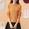 Suéter de Punto con Bordado para Mujer, Estilo Coreano, Holgado, Cuello Redondo, Manga Larga, Nuevo, para Otoño e Invierno, Camiseta Base, Chaqueta