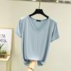 Camiseta de verano de color liso modal con cuello en V y manga corta para mujer, talla grande, camisa interior fina, estilo coreano, holgada