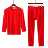 Ano de nascimento terno roupas quentes masculinas vermelho vivo casamento roupa de baixo longa