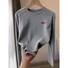 Nova camisa base de algodão puro para o início do outono de 2026 com efeito modelador, gola redonda, elegante peça íntima, blusa feminina de manga longa