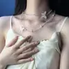 Colar de Borboleta de Camada Dupla Fresco e Doce Estilo Coreano Moderno e Claro High-End Corrente para Clavícula Super Feérica