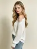 Suéter de punto calado con hombros descubiertos y rotos estilo europeo y americano transfronterizo para mujer, primavera y otoño, ajuste holgado casual, cuello redondo, top pullover de manga larga