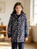Moderna chaqueta con capucha gruesa forrada de polar, de manga larga y estampado floral, para otoño e invierno, para niñas mayores, chaqueta casual para salir