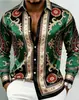 Suministro transfronterizo, camisa de manga larga para hombre con estampado integral retro estilo europeo, acabado satinado, estilo casual de vacaciones, con cuello de solapa