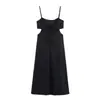 Vestido Bordado Estilo Z Aliexpress Venta Caliente Transfronteriza Moda para Mujer Estilo Europeo y Americano Abierto al Frente Poliéster Elástico Negro Za