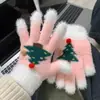 Luvas de Tricô de Natal de Desenho Animado de Inverno para Mulheres Sem Dedos Tela Sensível ao Toque Com Pelúcia Grossa Estudante Ciclismo Luvas Quentes